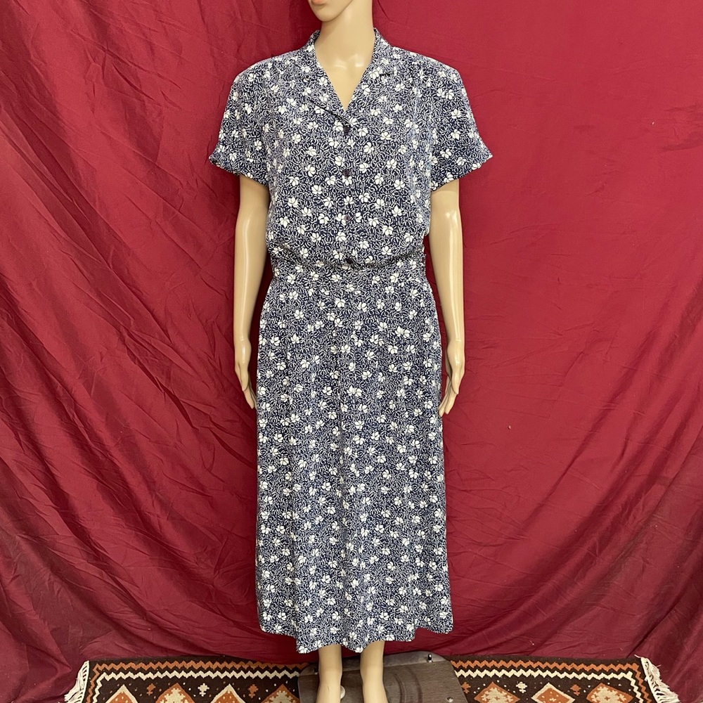 Vintage Country Sophisticates By Pendleton Navy Floral Blouse & Skirt Set 12/14